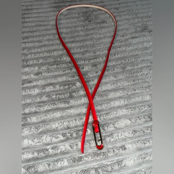 80s Vintage Skinny Red Patent Leather Belt 47” Length - Picture 5 of 7